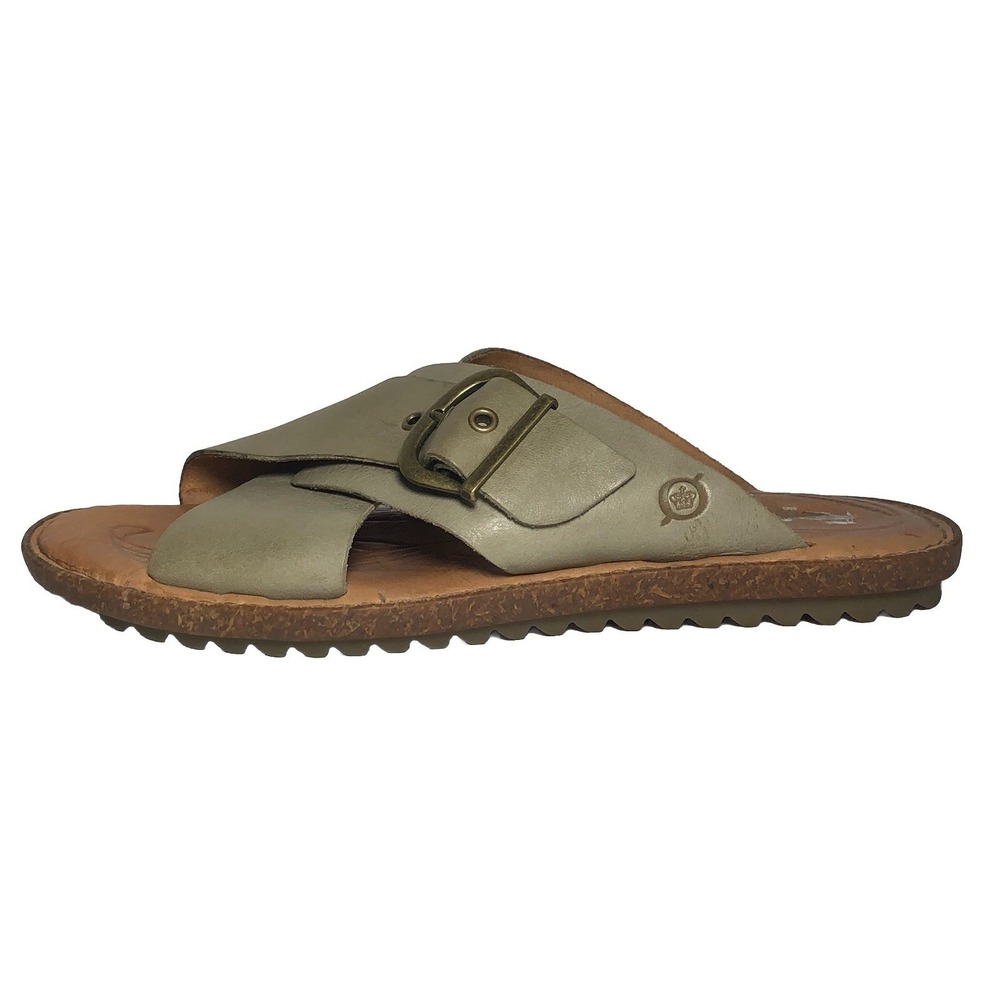 Born Rio Leather Sandals Women's Size 9 Green Slip On Flat Comfort Shoes Slides